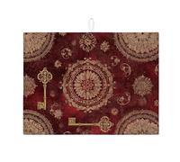 Tappetino scolapiatti vintage rosso floreale per bancone della cucina, modello antico a chiave assorbente, tappetino scolapiatti in microfibra medievale per decorazione bancone della cucina, 45,7 x 61