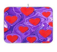 Tappetino scolapiatti viola a forma di cuore in stile cartone animato per bancone della cucina, asciugatura rapida, in microfibra, 45,7 x 61 cm