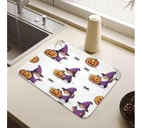 Tappetino scolapiatti viola gnomo streghe pipistrello aracnide zucca | Tappetino scolapiatti Jumbo antiscivolo tappetino scolapiatti accessori da cucina per piano di lavoro