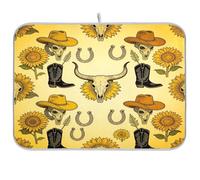 Tappetino scolapiatti Western Boho Skull Girasoli piatto stuoia asciugatura | Tappetini lavabili in lavatrice per bancone della cucina asciugatrice Caffè Bar Accessori da pranzo
