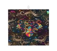 Tappetino scolapiatti Wiccan con ornamento a forma di pentagramma e dea della luna tripla, 40,6 x 45,7 cm, assorbente in microfibra per piano di lavoro della cucina, multiuso, per scolapiatti, lavello