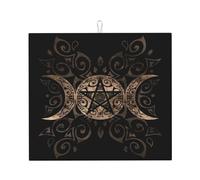 Tappetino scolapiatti Wiccan con pentagramma e tripla dea lunare, 40,6 x 45,7 cm, assorbente in microfibra per piano di lavoro della cucina, multiuso, per scolapiatti, nero, F4M8X9GY-{id}