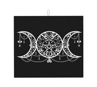 Tappetino scolapiatti Wiccan con pentagramma e tripla dea lunare, 40,6 x 45,7 cm, assorbente in microfibra per piano di lavoro della cucina, multiuso, per scolapiatti, nero, F4M8X9GY-{id}