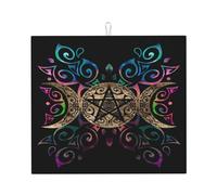 Tappetino scolapiatti Wiccan con pentagramma e tripla dea lunare, 40,6 x 45,7 cm, assorbente in microfibra per piano di lavoro della cucina, multiuso, per scolapiatti, nero, F4M8X9GY-{id}