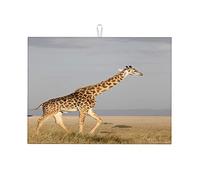 Tappetino scolapiatti XL reversibile con motivo giraffa e mammifero africano, piccolo, 16 x 18 pollici