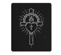 Tappetino Scrivania Sacro Cuore con Croce Bordi Cuciti Desk Mat Confortevole Mouse Mat per Gaming Ufficio Computer Portatile 25X30Cm