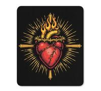 Tappetino Scrivania Sacro Cuore con Fiamme Lavabile Mouse Pad Grande Mouse Mat per Pc Computer Mac 25X30Cm