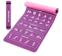 Tappetino Yoga Esercizi OUTDOUSE - 70 Posizioni Yoga Stampate, Materiale TPE Antiscivolo, per Ginnastica, Pilates, Casa e Viaggi, Tappetino Fitness per Uomo e Donna,183x61x 0,6 CM,Rosa-Viola