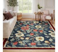 Tappeto 100x150 floreale vintage Classico rosso blu decorativo botanico Tappetino antiscivolo lavabile per l ingresso del vivaio da giardino di campagna soggiorno camera letto d