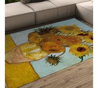 Tappeto 100x150 lavabile all ingresso Sottosopra antiscivolo Azzurro chiaro Senape Giallo per corridoio Cucina bagno Lavanderia Zona morbida Tappetino Girasole Area floreale marrone a