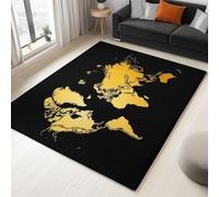 Tappeto 120 X 170 Cm - Geografia Continenti Mappa Del Mondo - Pelo Corto, Morbido E Confortevole In Flanella - Lavabile, Antiscivolo E Durevole - Per Salotto, Camera Da Letto - Oro Nero