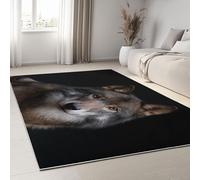 Tappeto 120 x 170 cm per Soggiorno con Fondo Antiscivolo, Nero Tappeti Morbidi a Pelo Corto con Motivo Stampato Minimalismo Animali Lupo per la Camera