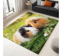 Tappeto 140 X 200 Cm Animali Erba Porcellino D'India, Tappeto In Flanella Pelo Corto Morbido - Lavabile In Lavatrice, Antiscivolo, Facile Da Pulire - Per Salotto, Camera Da Letto - Marrone Bianco