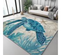 Tappeto 140 X 200 Cm Geografia Coralli Tartarughe, Tappeto In Flanella Pelo Corto Morbido - Lavabile In Lavatrice, Antiscivolo, Facile Da Pulire - Per Salotto, Camera Da Letto - Blu Verde