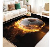 Tappeto 140 x 200 cm, Moquette per interni lavabile - Design Ballon De Football 3D De Dessin Animé per soggiorno, camera da letto, cucina, morbido pelo corto Orange