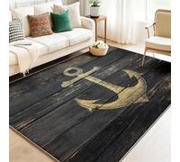 Tappeto 140 x 200 cm, Moquette per interni lavabile - Design Planches De Bois Vieillies Crochets De Bateau per soggiorno, camera da letto, cucina, morbido pelo corto Brun Or