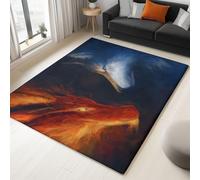 Tappeto 140 x 200 cm per Soggiorno con Fondo Antiscivolo, Rosso Tappeti Morbidi a Pelo Corto con Motivo Stampato Fantasy Animale Drago Lupo per la Camera