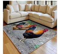 Tappeto 160 x 230 cm Dipinto ad olio di un gallo Tappeto Bagno e Camera da Letto in Flanella Morbida marrone Antiscivolo per Tavolino e Decorazione
