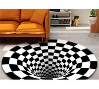 Tappeto 3D Illusione Vortice Ottico Trappola Rotonda Tappeti Trippy Buco Nero Visione Stereo Zebra Tappeti Bianchi e Neri Lavabili Antiscivolo Visiva Area Camera da Letto (Nero 5,120 cm)