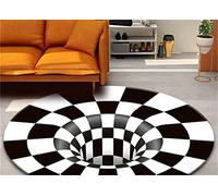 Tappeto 3D Illusione Vortice Ottico Trappola Rotonda Tappeti Trippy Buco Nero Visione Stereo Zebra Tappeti Bianchi e Neri Lavabili Antiscivolo Visiva Area Camera da Letto (Bianco 4,100 cm)