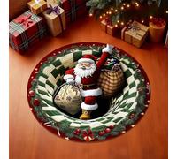 Tappeto 3D natalizio, tappetino rotondo trapuntato con Babbo Natale, squisiti tappeti illusione antiscivolo, con motivo di profondità, per camera da letto, soggiorno, cucina Decorazioni natalizie