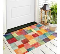 Tappeto 3D Rosso Arancione Blocchi Di Colore Tappetino D'Ingresso Zerbino Geometria Ad Acquerello Decorativo Antiscivolo Per Ingresso,Bagno,Scale,Sala Giochi,Tappeto Per Bambini,70X100Cm