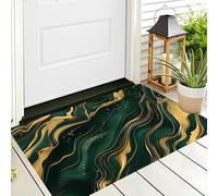 Tappeto 3D Verde Dorato Marmo A Spirale Tappetino D'Ingresso Zerbino Arte Di Lusso Decorativo Antiscivolo Per Ingresso,Bagno,Scale,Sala Giochi,Tappeto Per Bambini,50X80Cm