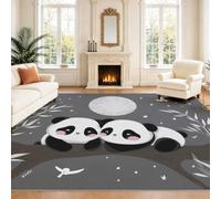 Tappeto 40 x 60 cm, Onirique Sereno e decorazione d'interni, zerbino Panda Albero Rami Luna Bambù Foglie Cielo Notturno Animale per Soggiorno, Tappeto Interni Lavabile E Antiscivolo A Setola Ras