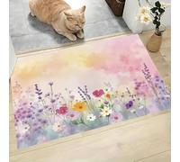 Tappeto - 45 x 75 cmAcquerello Pastorale Zerbino Morbido Per Ingresso E Interno, TPR Fondo Antiscivolo, Facile Da Pulire - Rettangolare - Cespugli Fiori Selvatici In Stile Retrò Tappeto