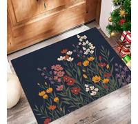 Tappeto - 45 x 75 cmFiori Da Giardino Zerbino Morbido Per Ingresso E Interno, TPR Fondo Antiscivolo, Facile Da Pulire - Rettangolare - Cespugli Fiori Selvatici Tappeto