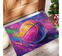 Tappeto - 45 x 75 cmMovimento Graffiti Zerbino Morbido Per Ingresso E Interno, TPR Fondo Antiscivolo, Facile Da Pulire - Rettangolare - Pallone Basket Macchiato D'Inchiostro Tappeto