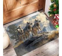 Tappeto - 45 x 75 cmRealismo Naturalistico Zerbino Morbido Per Ingresso E Interno, TPR Fondo Antiscivolo, Facile Da Pulire - Rettangolare - Cascate Del Lupo Animale Tappeto