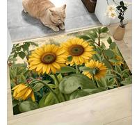 Tappeto - 45 x 75 cmRetro Plants Zerbino Morbido Per Ingresso E Interno, TPR Fondo Antiscivolo, Facile Da Pulire - Rettangolare - Girasole Acquerello Tappeto