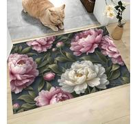 Tappeto - 45 x 75 cmStile Retrò Zerbino Morbido Per Ingresso E Interno, TPR Fondo Antiscivolo, Facile Da Pulire - Rettangolare - Splendidi Rami Foglie Peonia Tappeto