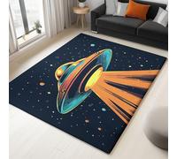 Tappeto 50 X 80 Cm - Fantasia Cielo Stellato Ufo - Pelo Corto, Morbido E Confortevole In Flanella - Lavabile, Antiscivolo E Durevole - Per Salotto, Camera Da Letto - Arancione Blu