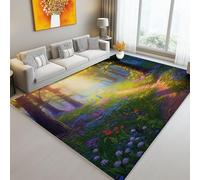 Tappeto 50 X 80 Cm Natura Bosco Sentiero Fiorito Oro Verde Lavabile In Lavatrice Pelo Corto Morbido E Antiscivolo Ideale Per Soggiorno Camera Da Letto Facile Da Pulire