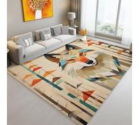 Tappeto 60 x 120 cm Stampato e Lavabile - Pittura Moderna Geometrica Acrilica Lupo Morbido Non Perde Peli Tappeto per Soggiorno Camera Corridoio Bagno e Cameretta Bambini, Beige Chiaro