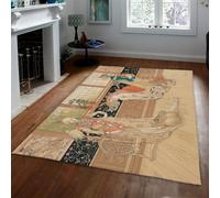 Tappeto 60x90 lavabili per la camera da letto Tappetino d ingresso vintage Boho resistente alle macchie accenti retrò beige antiscivoli a pelo basso piccolo morbido soggiorno comodino