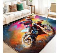 Tappeto 80 x 150 cm, Moquette per interni lavabile - Design Graffiti Astratti Motociclista per soggiorno, camera da letto, cucina, morbido pelo corto Colorato