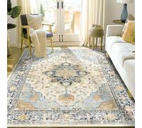 tappeto 80 x 150 cm, motivo floreale vintage con beige, blu, giallo, 80 x 150 cm, lavabile in lavatrice, per soggiorno, cucina, per la casa