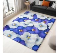 Tappeto 80 X 150 Cm Piante Petali Viola Del Pensiero, Tappeto In Flanella Pelo Corto Morbido - Lavabile In Lavatrice, Antiscivolo, Facile Da Pulire - Per Salotto, Camera Da Letto - Blu Bianco