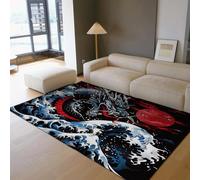 Tappeto 80x150cm Tappeti lavabili Giapponesi Dragon Area Carpet antiscivolo con design audaci e Red Moon tappetino sottile per tappeto living Dining Ufficio dormitorio