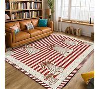 Tappeto a campana, con fiocco natalizio rosso a righe rosse a pelo basso in schiuma con bordo bordato per la casa, tappeto rettangolare per soggiorno, camera da letto, sotto il tavolo, decorazione da