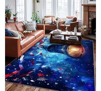 Tappeto a campana, con nastri festivi fantasiosi e stelle di Natale blu con retro antiscivolo per la casa e per interni, non perde pelo, per soggiorno, camera da letto, corridoio, scrivania, ufficio