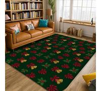 Tappeto a campana, motivo natalizio con agrifoglio, verde, a pelo basso, in schiuma, rettangolare, con stampa, per soggiorno, camera da letto, sotto il tavolo, decorazione per sala da pranzo, 15,7 x