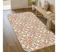 Tappeto a cerchi, linee geometriche moderne concentriche, nessuno rosso, antiscivolo, bordatura, zerbino, tappeto, tappeto, rettangolare, bagno, comodino, ingresso, porta, decorazione, 90 x 15 cm
