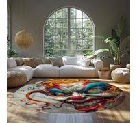 Tappeto a cerchio a pelo basso colorato moderno ritratti divertenti tappeto rotondo lavabile morbido per soggiorno camera da letto arredamento per sala da pranzo domestica 122cm（Rotondo）
