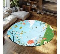 Tappeto a cerchio di corallo verde azzurro per la camera dei bambini Tappeti da prato floreale rotondi morbidi lavabili antiscivolo per soggiorno da letto Ingresso sala da pranzo Stuoia 240cm