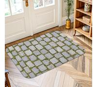 Tappeto a ciottoli, rustico erba naturale muschio nessuno grigio a pelo basso spugna zerbino rettangolare tappeto non spargimento bagno ingresso cucina comodino decorazione 5 'x 3'