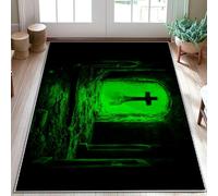 Tappeto a croce, gotico per Halloween, grotta tombale, Halloween, verde, con retro antiscivolo, tappeto bordatura bordo, bagno, ingresso, cucina, comodino, decorazione, 9 x 15 cm